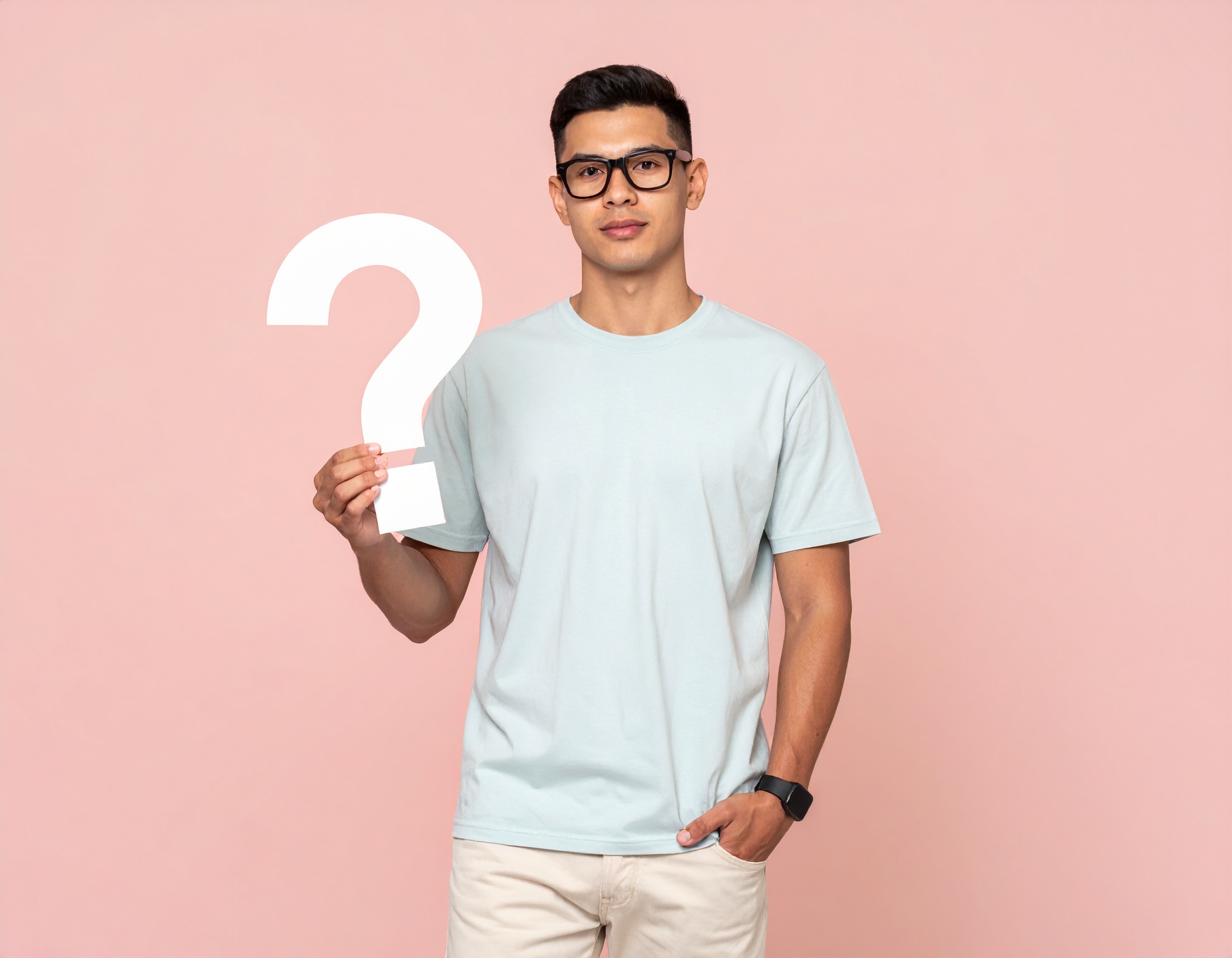 Eine Person welche eine Frage aufzeigt.