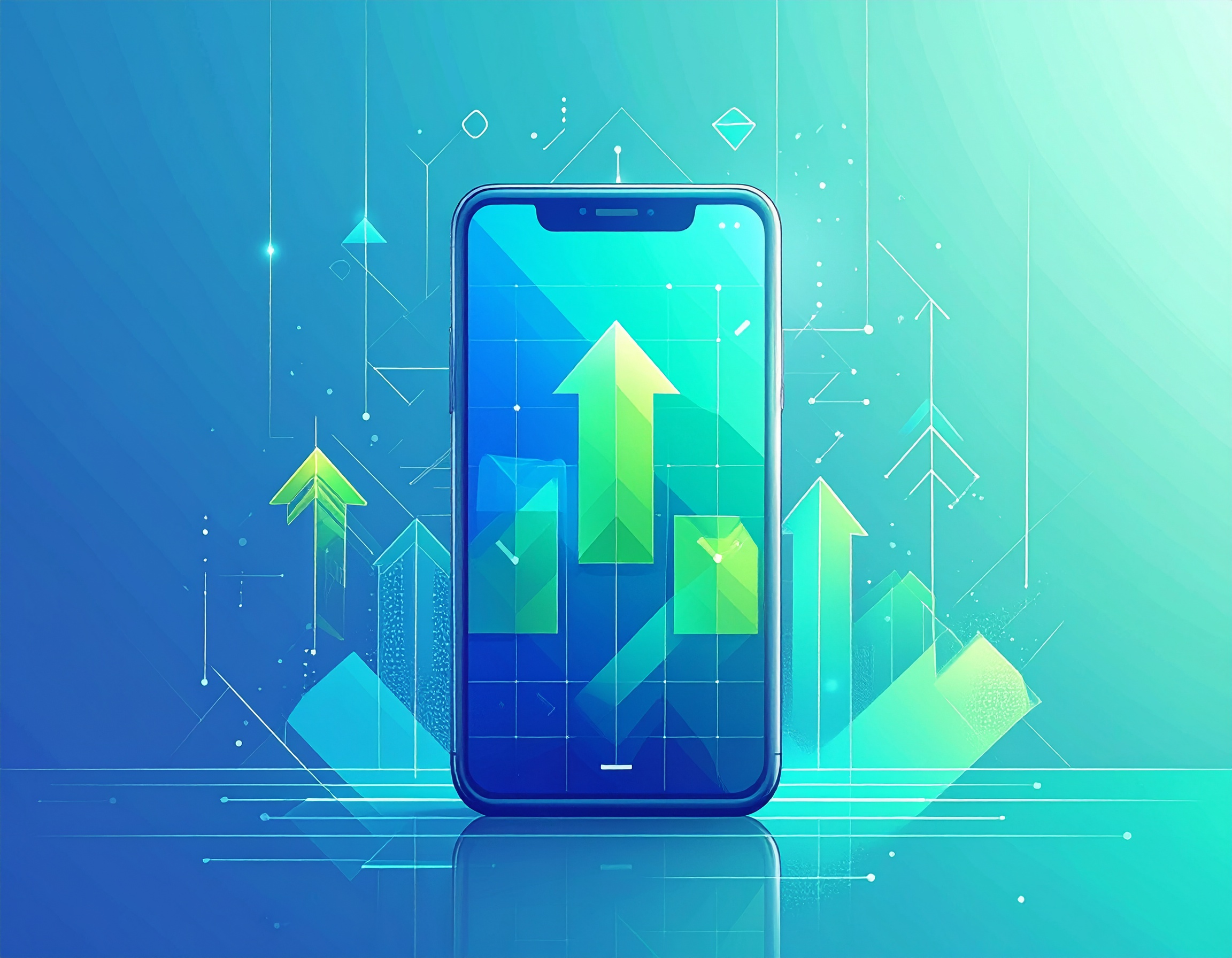 Handy mit Vorteilen von CustomROMs, mit grünen Pfeilen nach oben