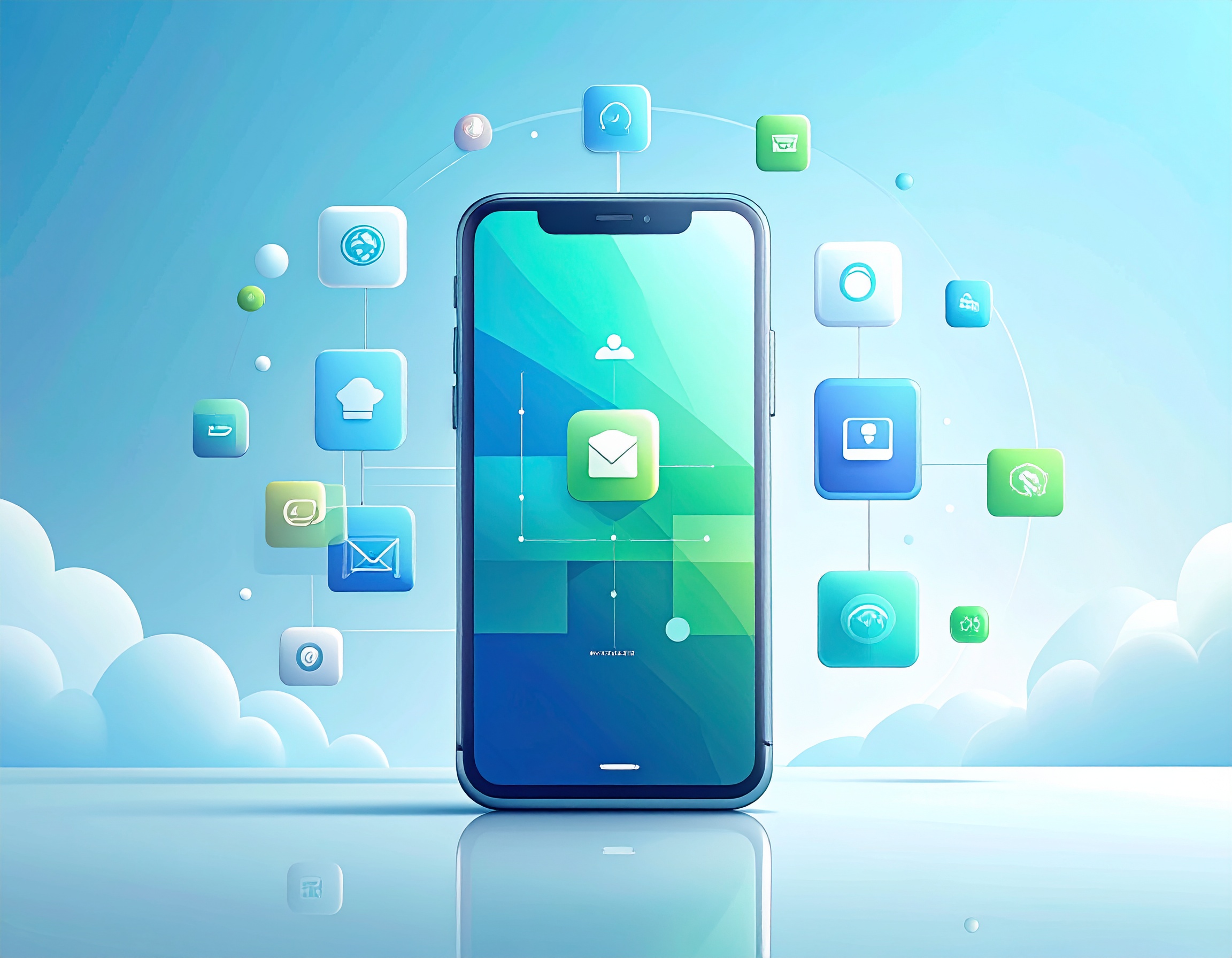 Handy von schwebenden Icons umgeben, ein Custom ROM repräsentierend.