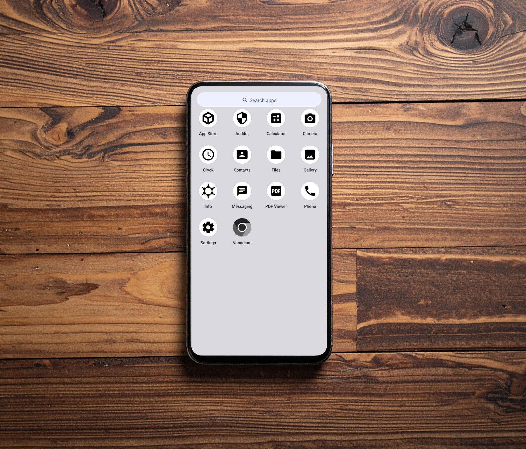 Handy mit GrapheneOS App-Menü.